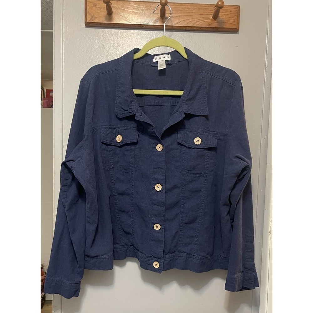 DASH Long Sleeve Navy Shirt/Jacket Women's 1X 55% Linen